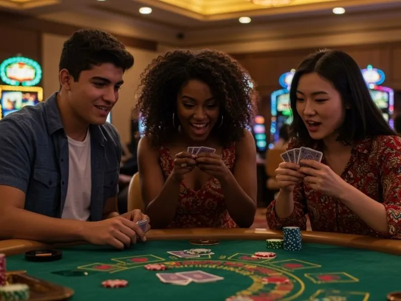 Friends celebrating big wins together while playing 100jili online games.