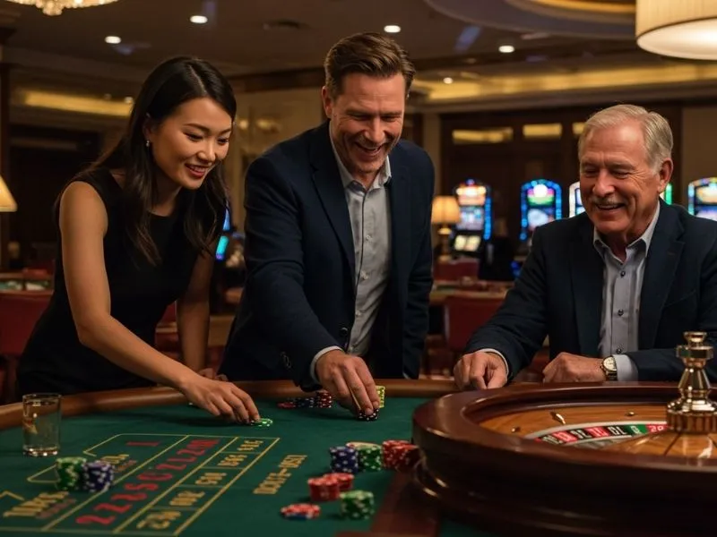 Mga kaibigan na naglalaro at nagtatawanan habang nag-eenjoy sa pambansang laro ng Pilipinas