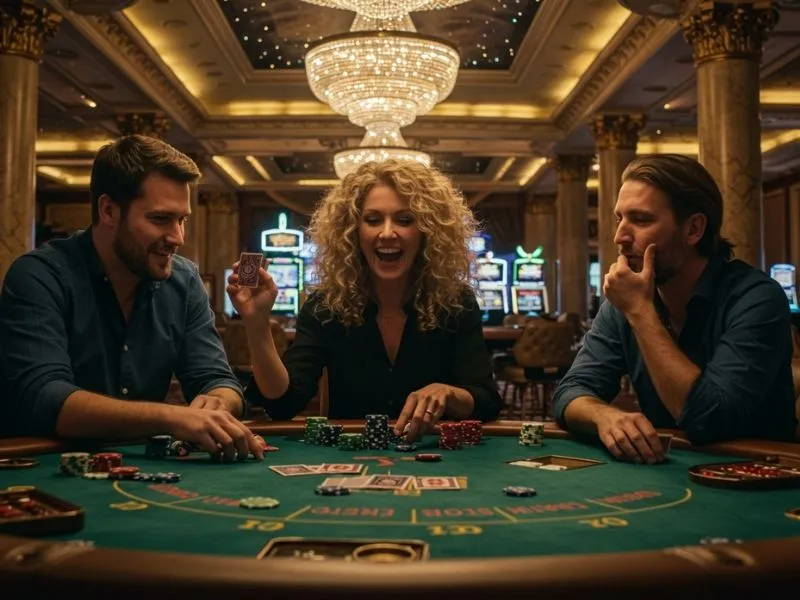 Woman celebrating a poker win, symbolizing pambansang laro ng pilipinas and Filipino passion for card games.