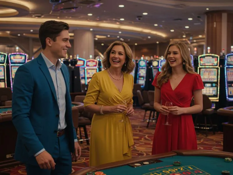Friends happily discussing their big wins while playing at phl63 online casino.