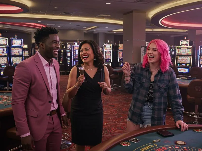 Friends enjoying happy drinking moments after playing phl63 online casino.