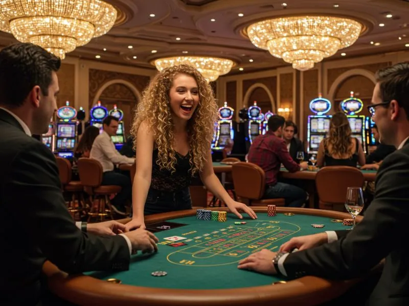 Lady and friends happily playing at phl63 online casino.