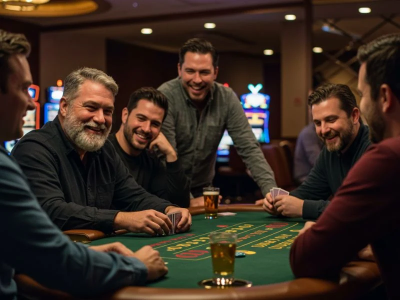 Friends happily playing and drinking together at bonus 365 online casino