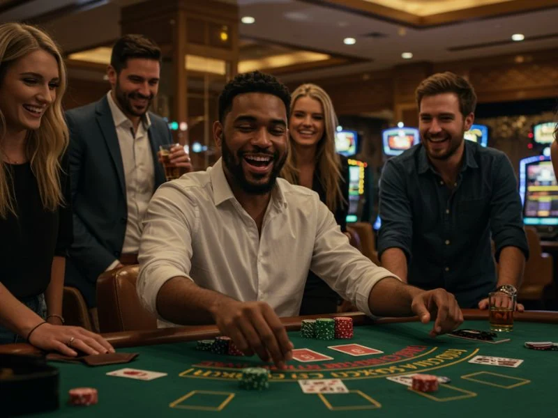 Happy group of friends enjoying online betting together using bunos 365.ph platform.