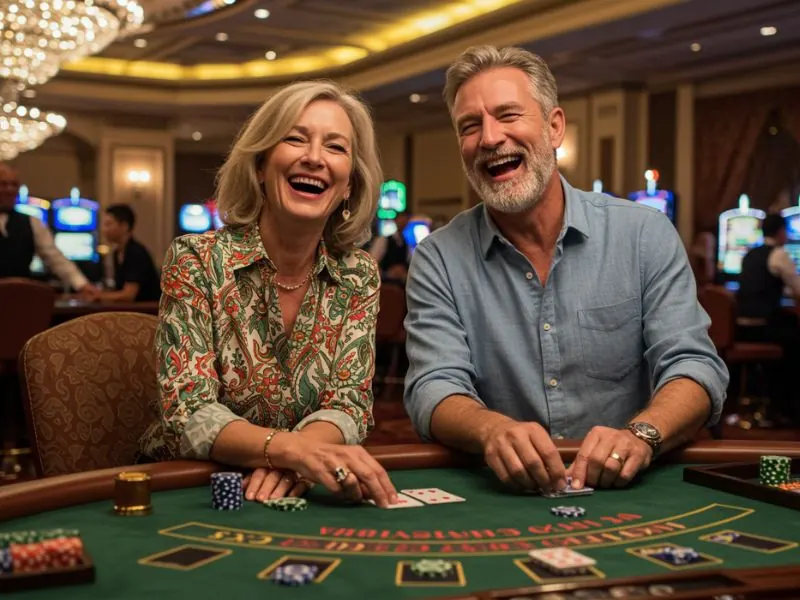 Lovely old couple happily playing online casino games after using ph365 log in to receive 1999 bonus rewards.