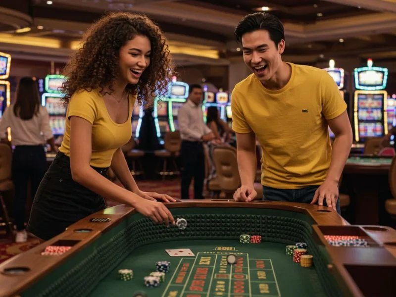 Happy couple enjoying games and winnings at PH365-Pilipinong Sariling Casino, showcasing fun and excitement in online gaming.