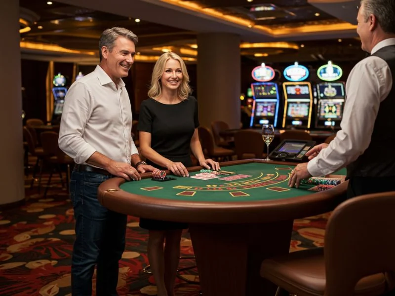 A happy couple enjoying online gaming together on their laptop at home, representing the fun experience of playing at PH365-Pilipinong Sariling Casino.