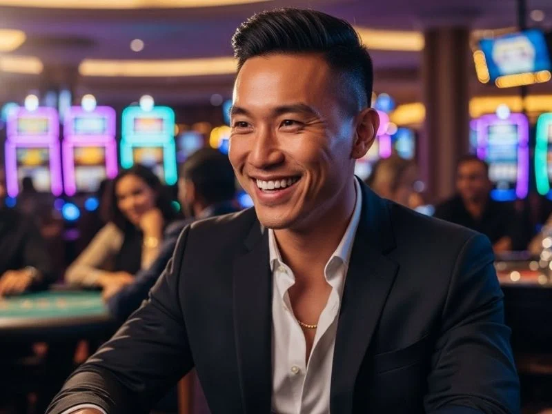 Man enjoying playing casino games at a table, representing the excitement of Free Credit Casino.