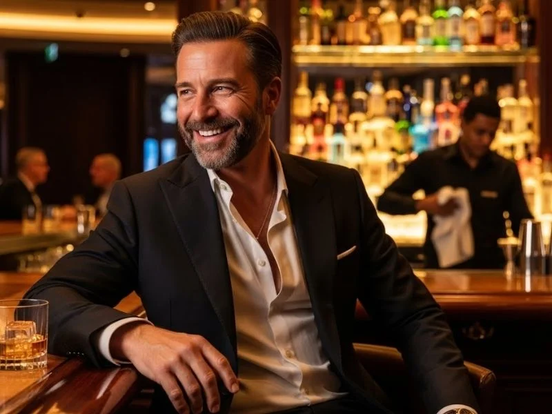 Smiling man enjoying the excitement of a physical casino, representing the thrill of free credit casino online gaming.