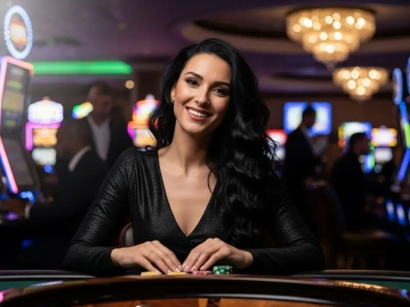 Woman smiling happily after a roulette win at a casino, celebrating with excitement – 8k8 com login password