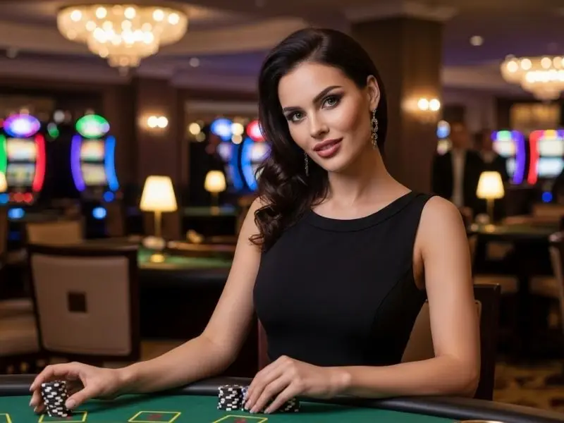 Woman placing a bet on a blackjack table at 8k8 online casino