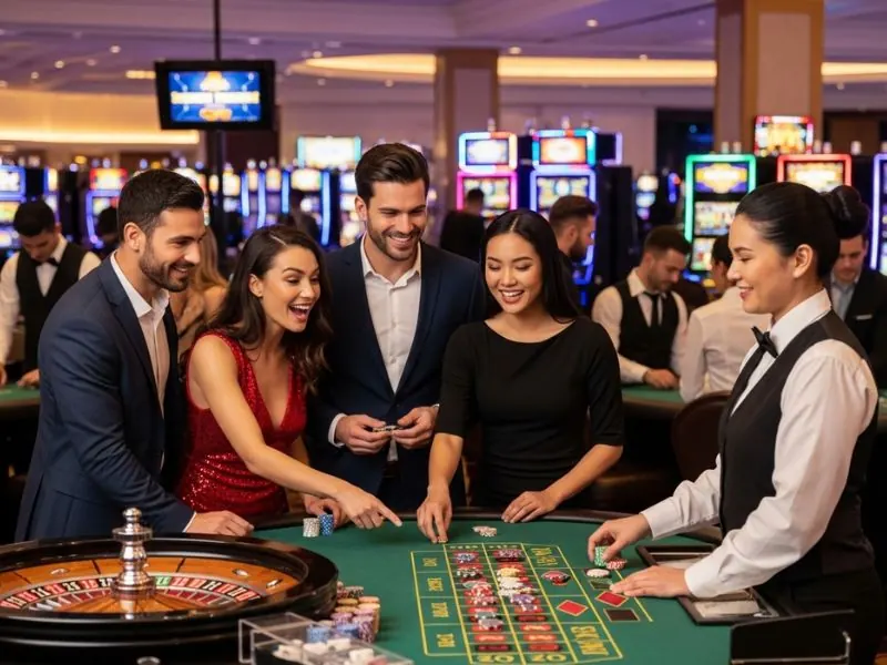 Woman confidently going all in at a poker table at PAGCOR online casino