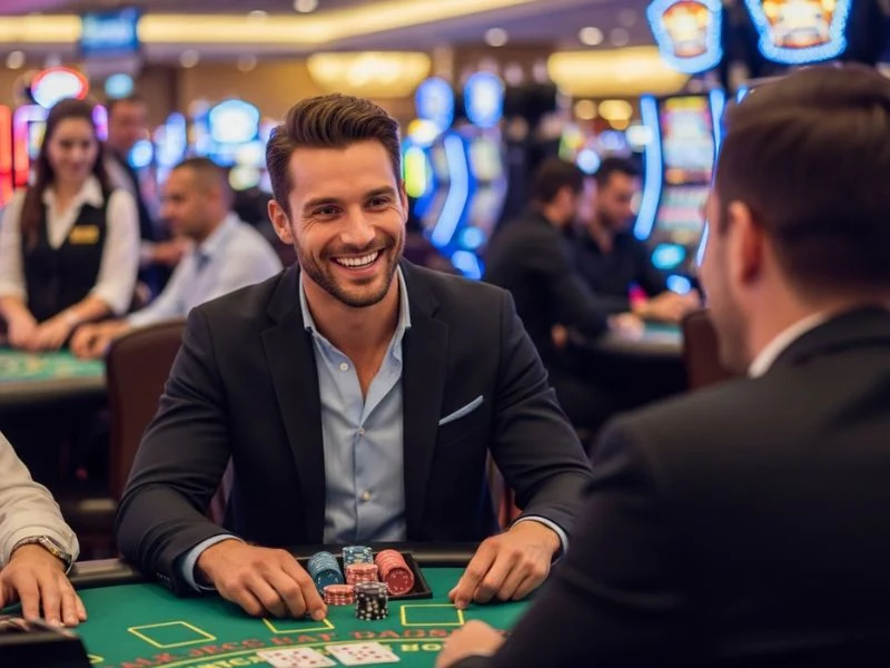 Buddy holding chips ready to bet at PH365 online casino