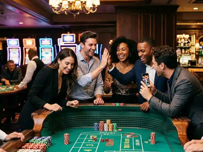 solaire online casino enjoy your casino night and collect happy memories lively casino floor with bright lights and people playing games