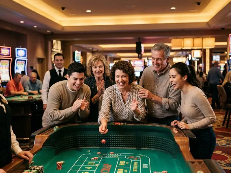 Player smiling and laughing softly after good hand on Mega Panalo Casino table game