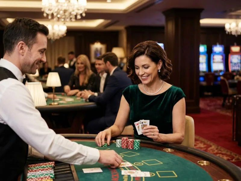 Beautiful woman enjoying a relaxing luxury casino experience at 7JL Online Casino.