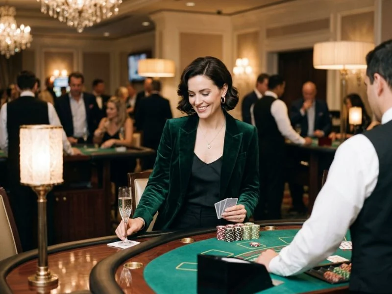 phsky com casino login sophisticated woman appreciating the lively ambiance of a modern casino