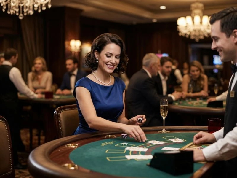 Sophisticated woman celebrating a special evening at an exclusive venue with Red Casino.