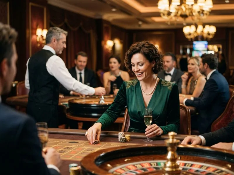 Graceful woman enjoying an exclusive casino experience with elegance at Z25 Casino Login.
