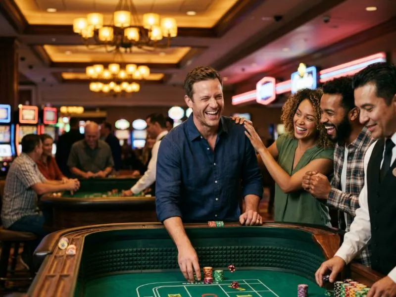 Smiling casino player enjoying the colorful gaming tables with Game Zone GCash.