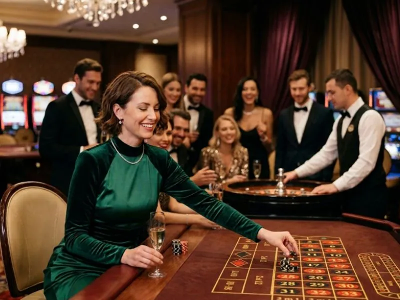Happy casino player smiling while enjoying the vibrant gaming floor with games for GCash.
