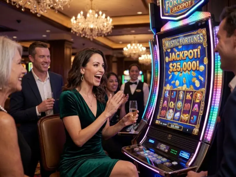 Smiling casino player celebrating an exciting moment while enjoying GCash games.