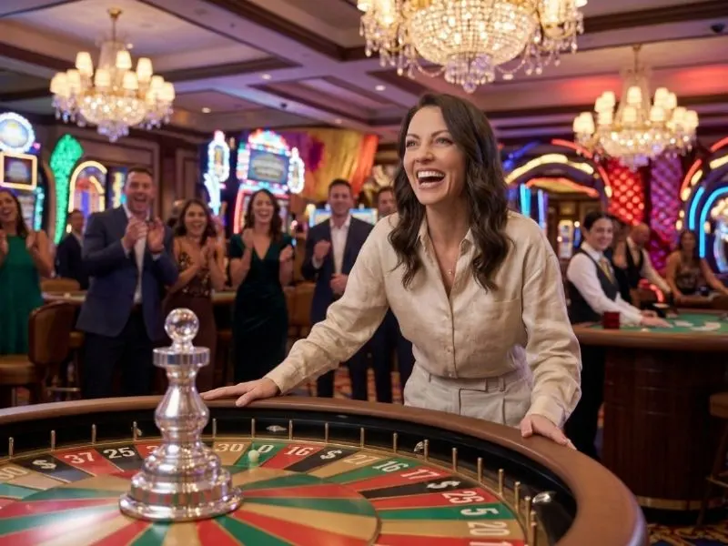 Cheerful casino visitor enjoying a night of premium entertainment with PAGCOR online casino GCash.