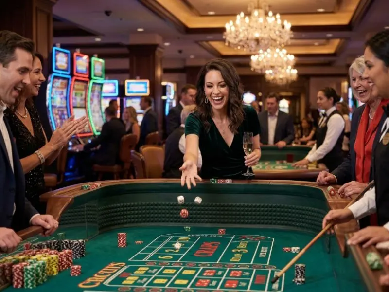 Happy casino visitor exploring exciting games with Perya Game GCash in a vibrant casino.