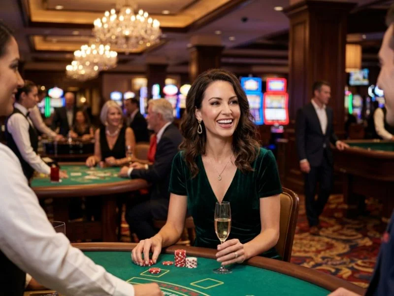 Cheerful casino enthusiast enjoying Phoenix Game GCash in a lively casino setting.
