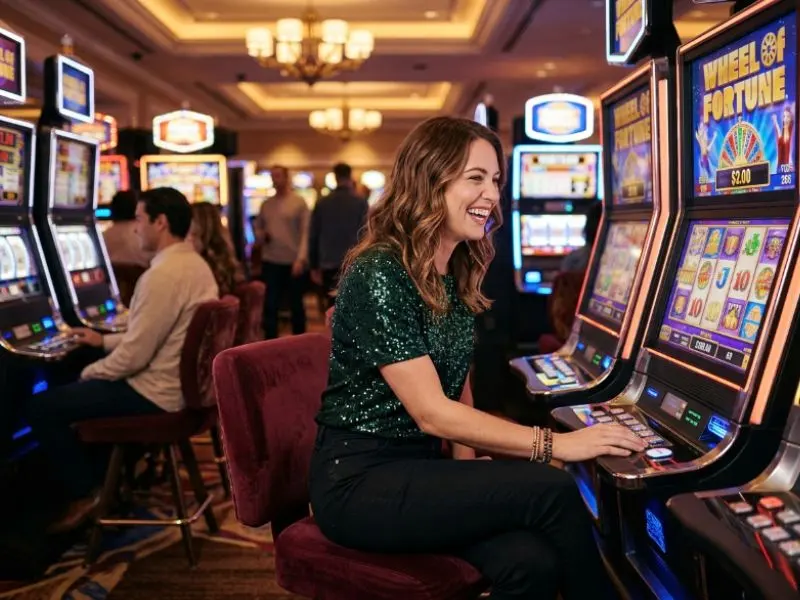Woman confidently playing color game GCash while staying calm and focused