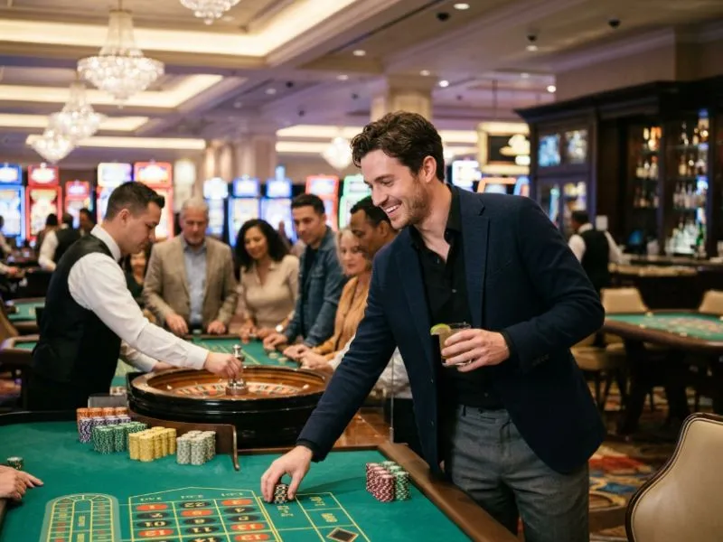 Confident man playing games with GCash with strategy and focus