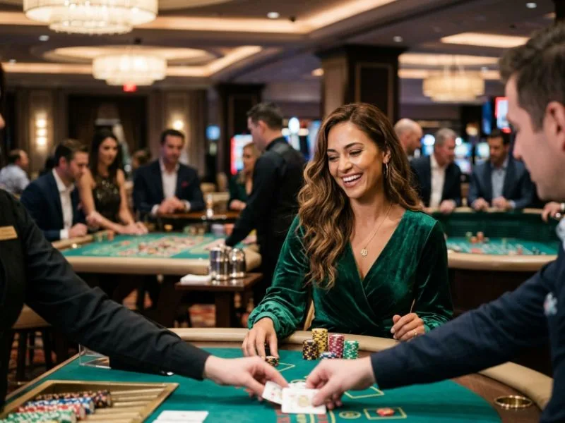 Woman confidently playing popular slots at an online casino Philippines platform