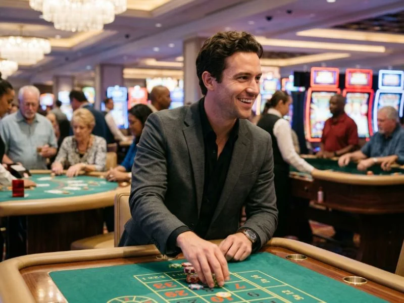 Confident man playing scatter game GCash at live casino tables