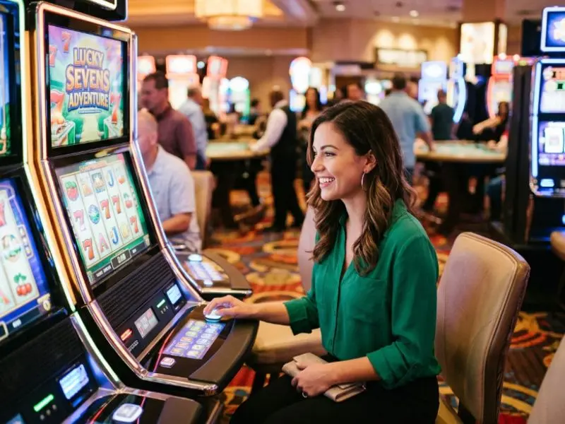 Woman enjoying scatter game GCash while playing casino games responsibly