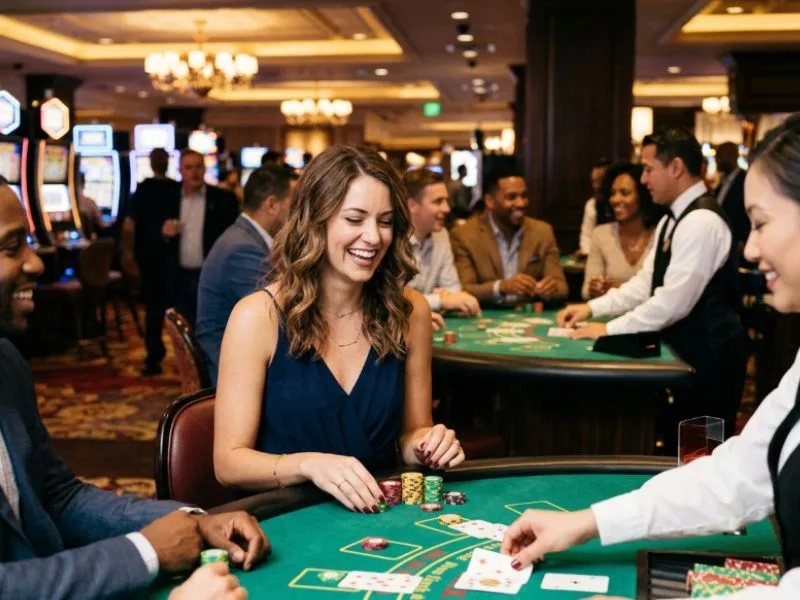 A88X online casino woman holding cards and casino chips