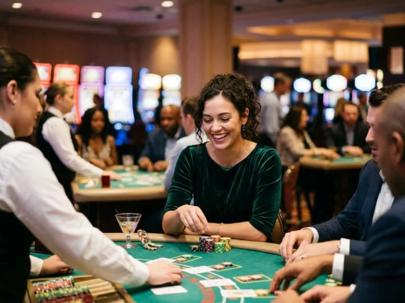 Woman reacting excitedly to a winning number at an a88x online casino