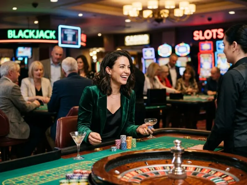 Woman playing roulette with excitement at BMY888 online casino