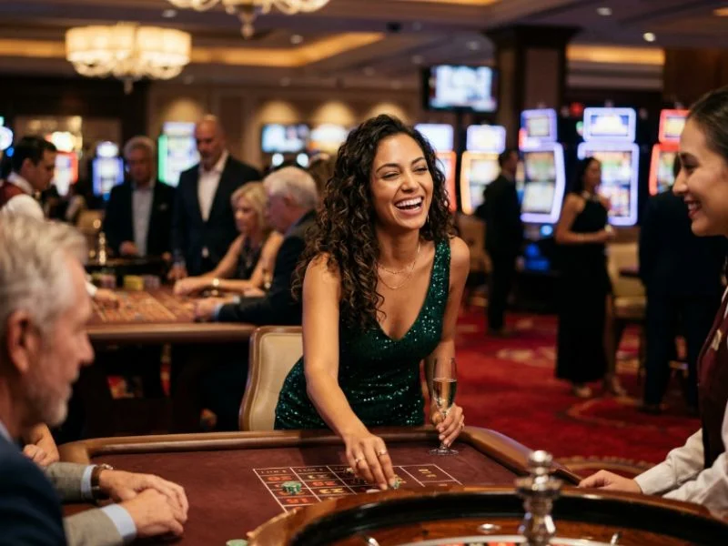 Woman enjoying casino entertainment at FHM63 online casino login