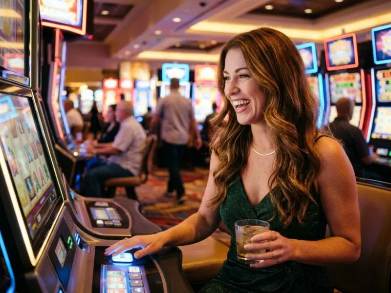 Woman celebrating a lucky Jiliko slot online casino spin