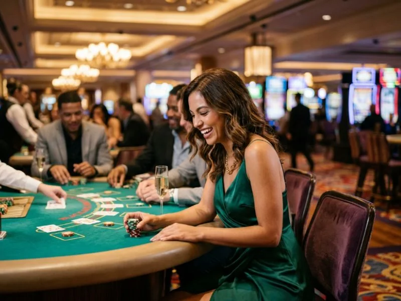 Woman enjoying a social casino evening with Jiliko slot online casino