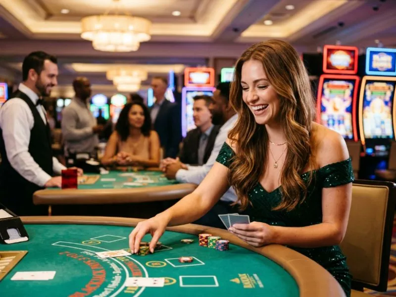 Woman enjoying the glamorous atmosphere of a Jiliko slot online casino