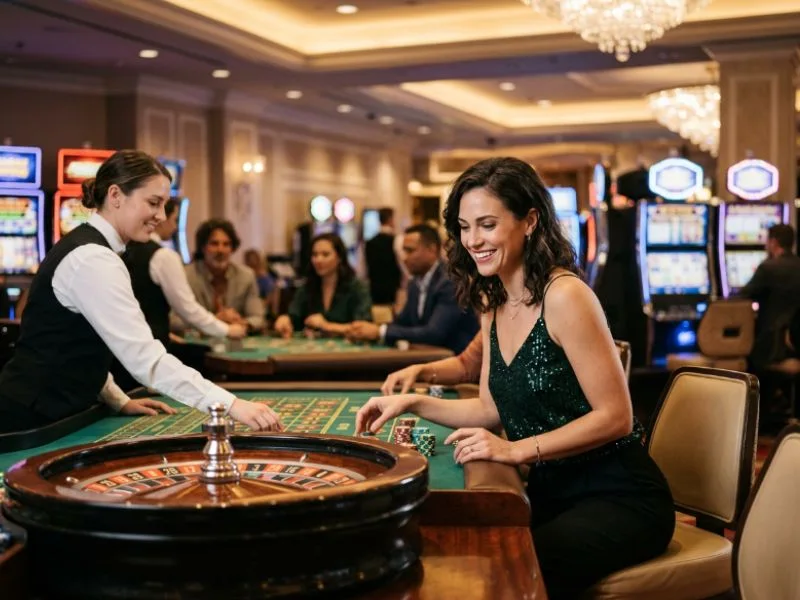 Woman playing roulette at a luxury lucky horse online casino