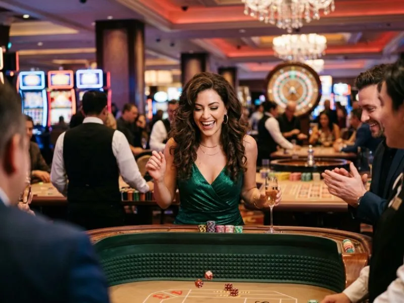 Woman enjoying a sophisticated casino night at Spin PH online casino