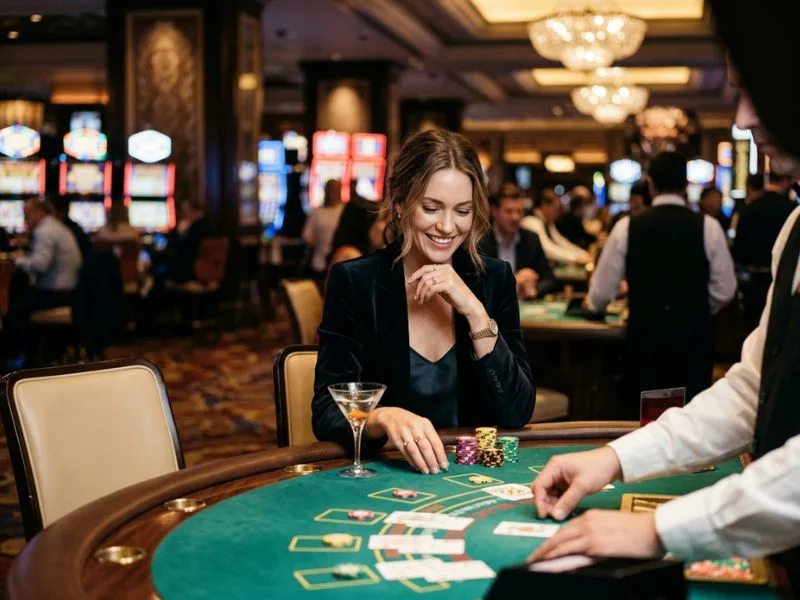 Woman enjoying the glamour of a casino at BBJL online.