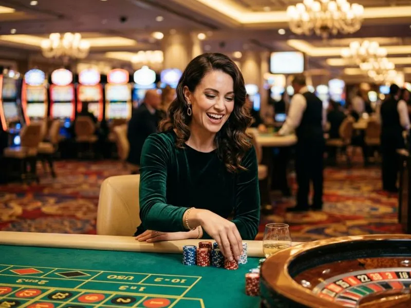 Woman smiling while playing a casino game at BBJL online.