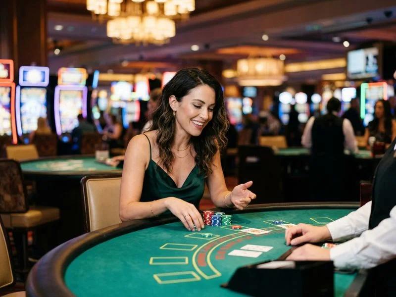 Woman celebrating a win at the casino table at Merry PH online casino.