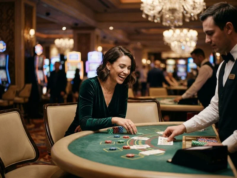 Woman smiling while placing her bets at PH Pasay online casino.