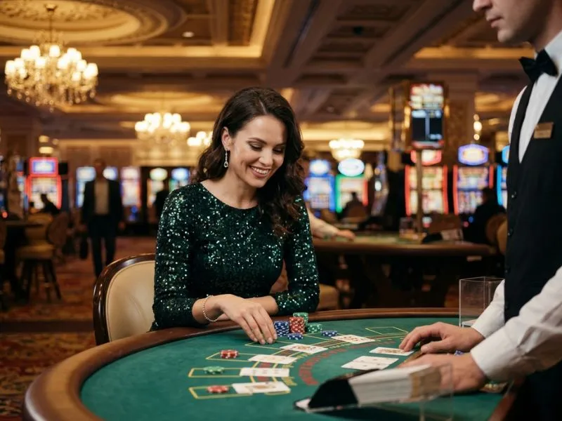 Woman enjoying an exciting casino experience at Philboss online casino.